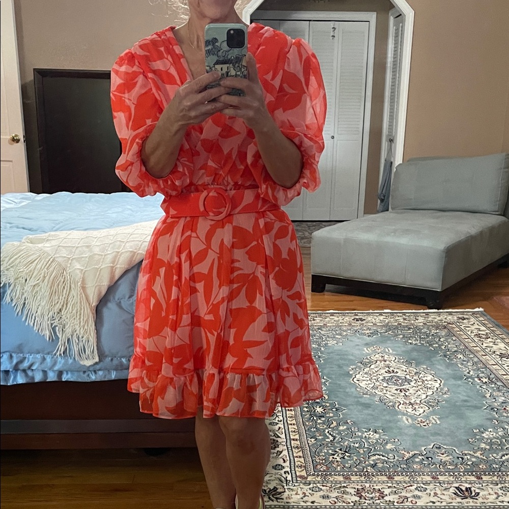 Elegant Orange Floral Women's Dress